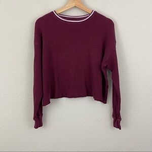 Hollister Waffle Knit Oversized Crop Long Sleeve Top Burgundy Small